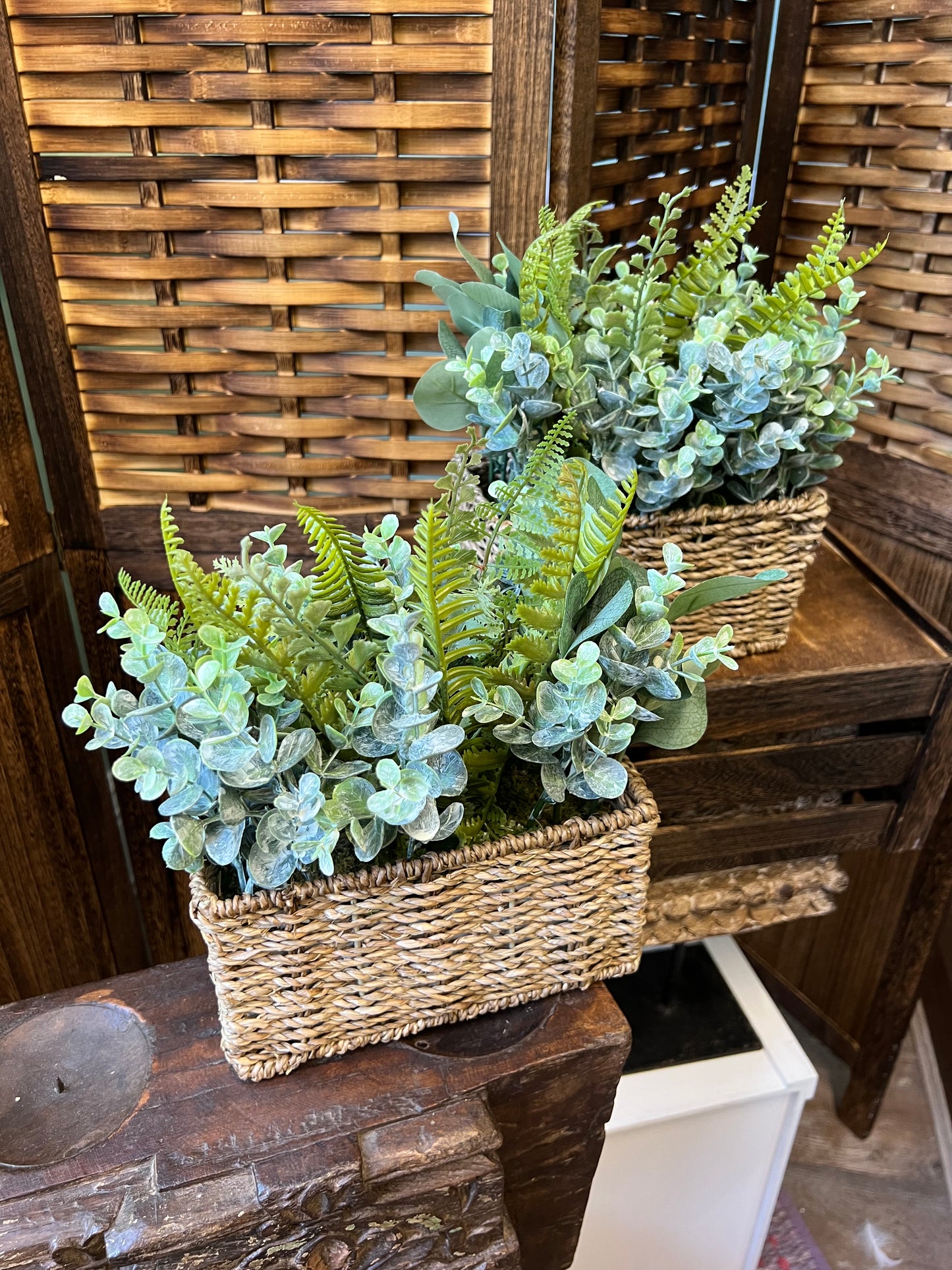 Faux Fern in Seagrass Basket