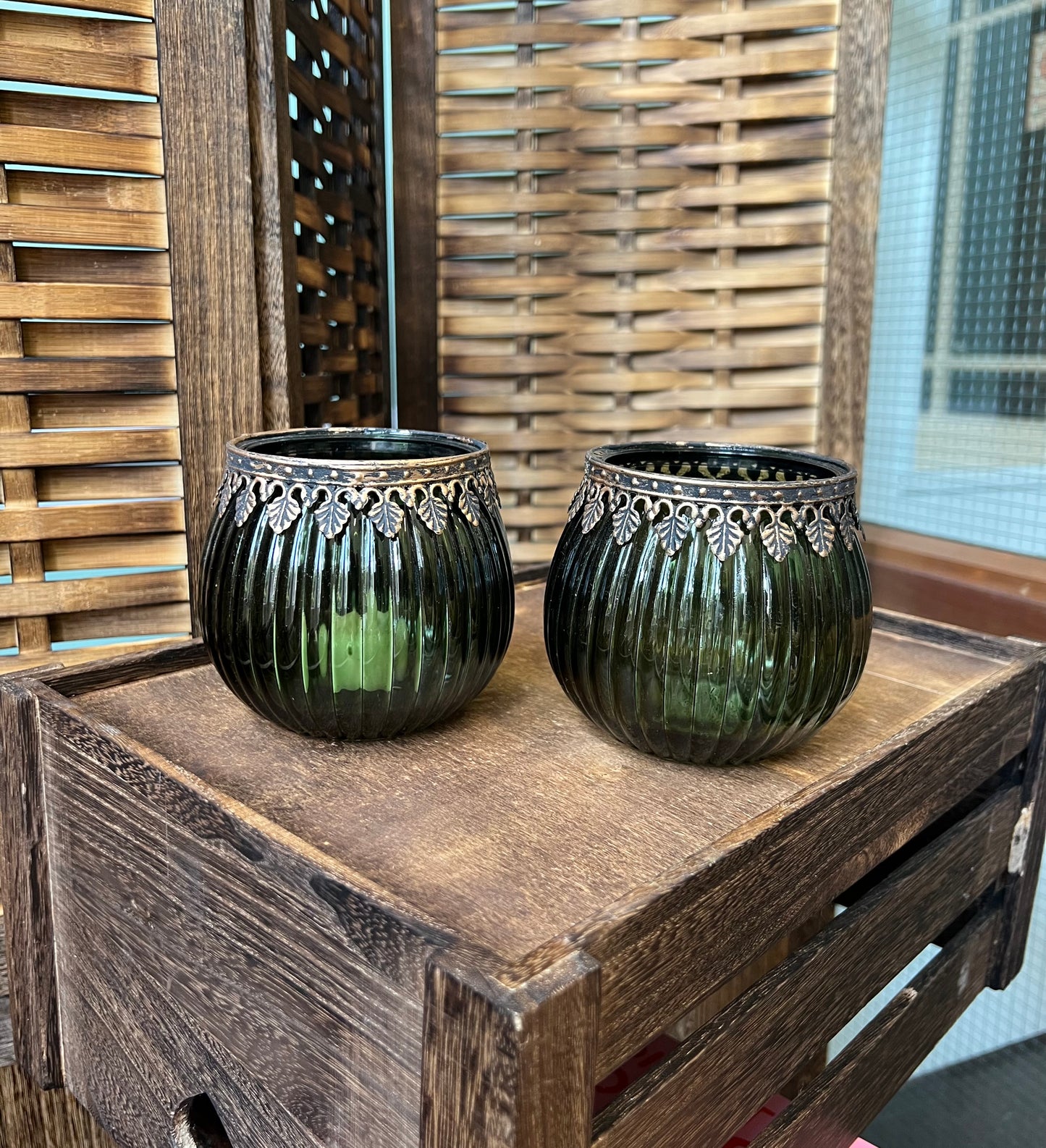 Green Glass Tea Light Holder
