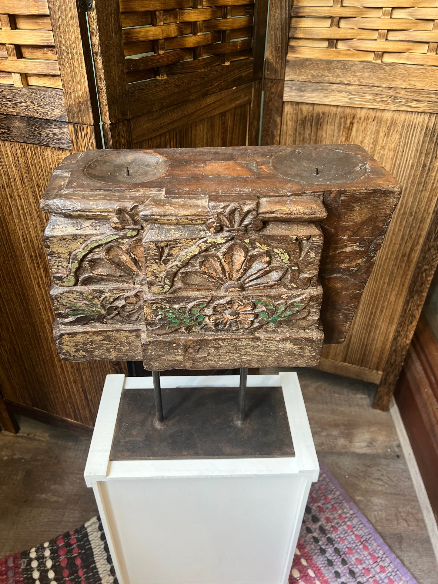 Carved Wooden Candle Stand