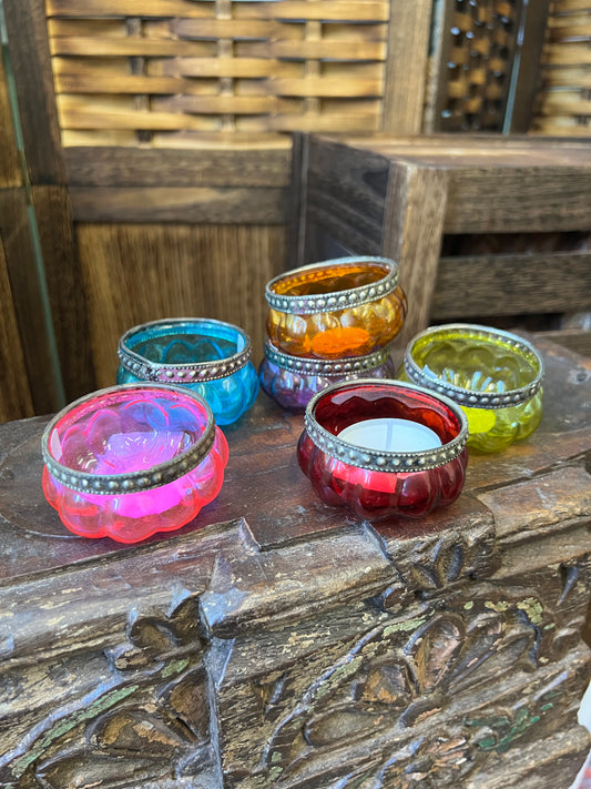 Pumpkin Glass Tea-light Holders