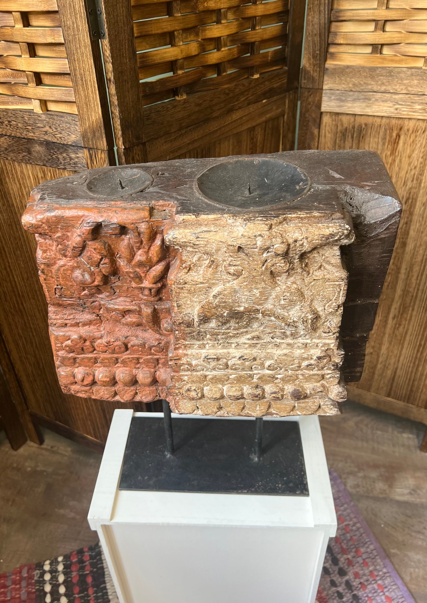 Carved Wooden Candle Stand