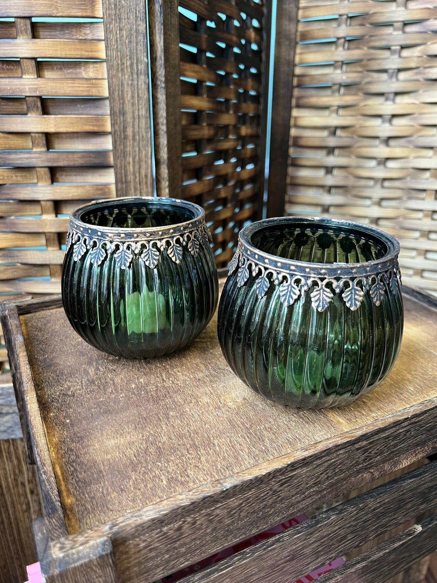 Green Glass Tea Light Holder