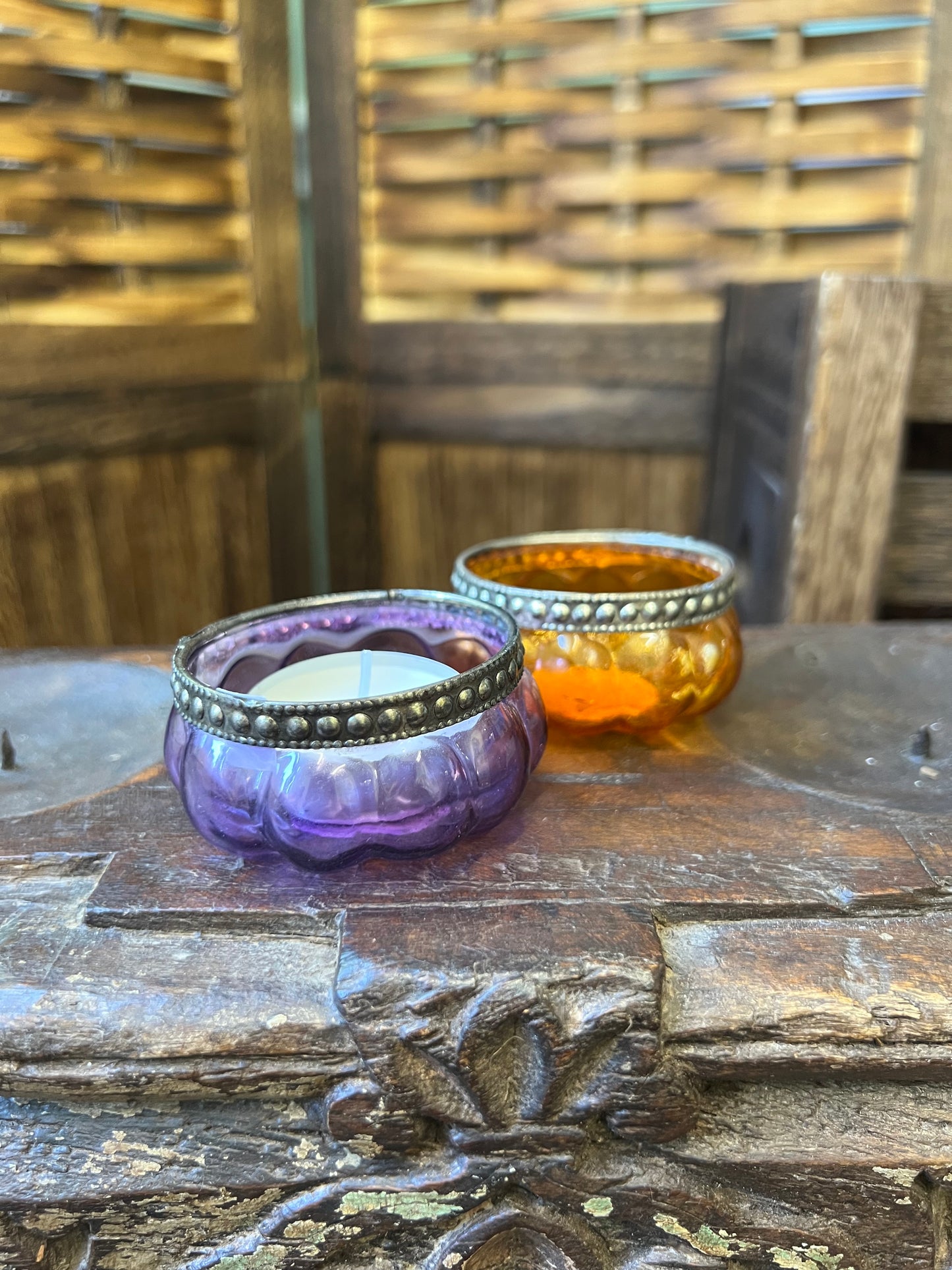 Pumpkin Glass Tea-light Holders