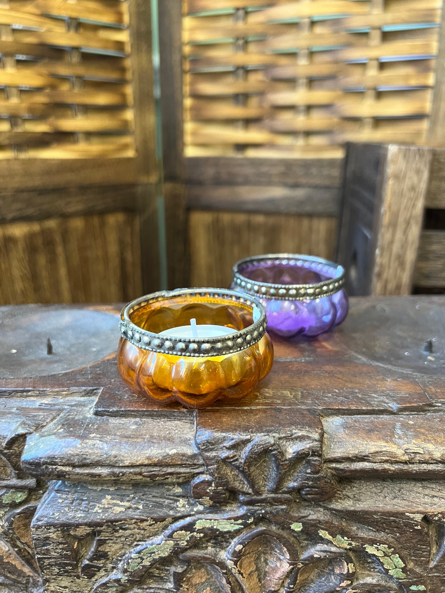 Pumpkin Glass Tea-light Holders