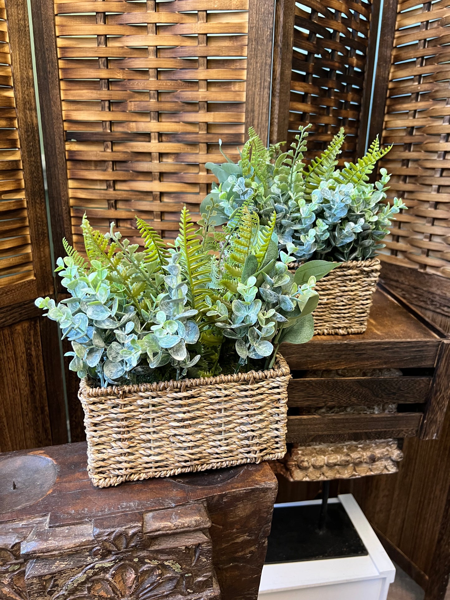 Faux Fern in Seagrass Basket
